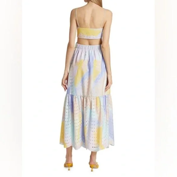 Monique Lhuillier Pastel Watercolor Cutout Midi Dress - Yellow, Lavender, Blue - Picture 6 of 6